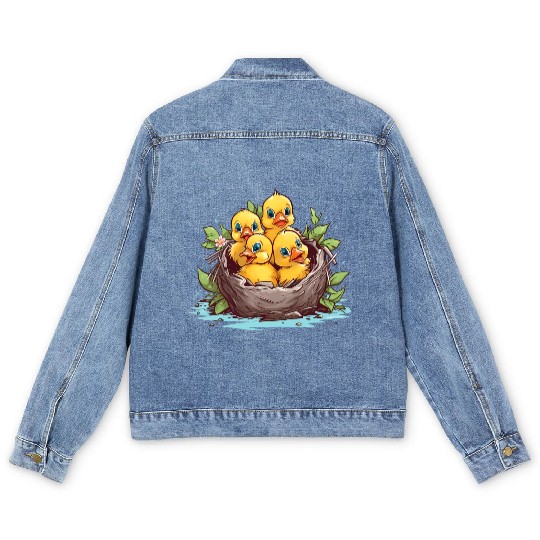 Couple of Ducks Sitting in a Nest Men's Denim Jackets