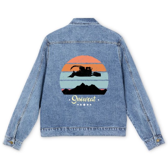 Snowcat Vintage Snow Vehicles Retro Sunset Men's Denim Jackets