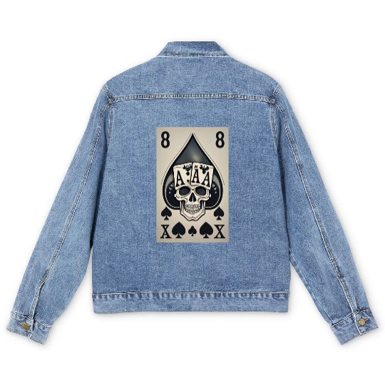 card with skeleton head (halloween design) Men's Denim Jackets