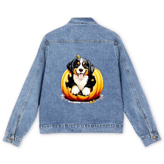 Halloween Bernese Mountain Dog Men's Denim Jackets