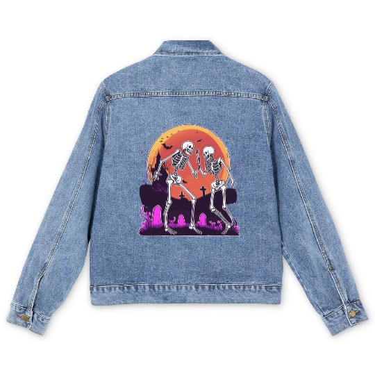 "Skeletal Dance-Off Under Neon Moon" Men's Denim Jackets