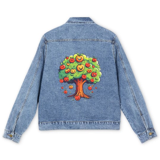 Apples Tree Fruit Orchard Apple Picking Cute Men's Denim Jackets