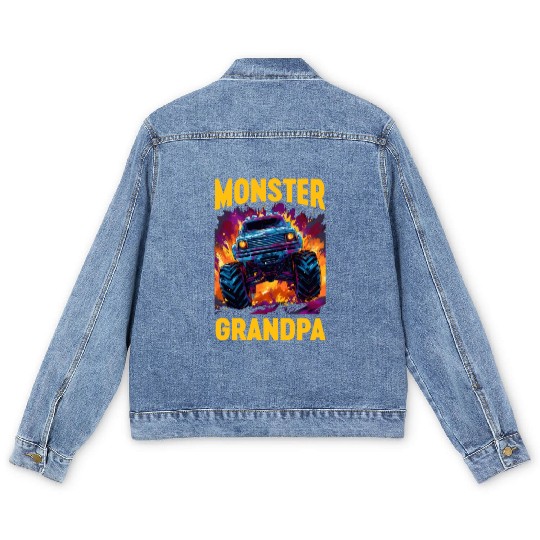 Monster Truck Grandpa Monster Grandad Retro Men's Denim Jackets