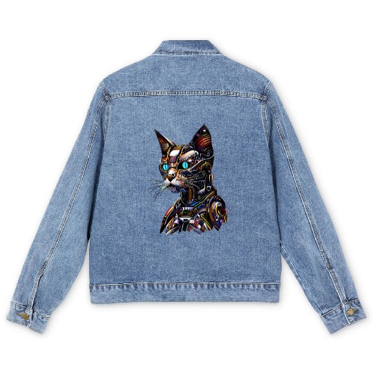 Cyborg cat robot Men's Denim Jackets