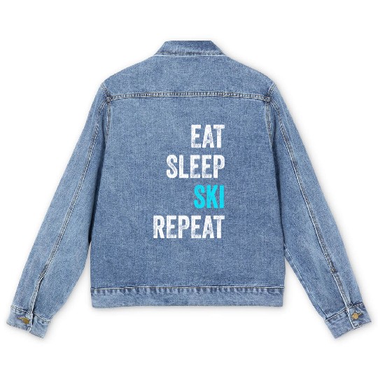Skier Men's Denim Jackets Skiing Eat Sleep Ski Repeat