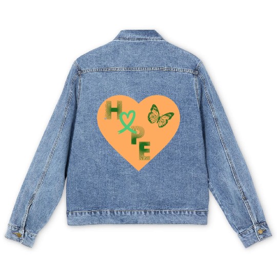 Liver Cancer Hope and Butterfly Heart Green/Orange Men's Denim Jackets