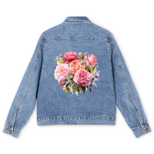 Nature's Artistic Elegance English Rose Tapestry Men's Denim Jackets