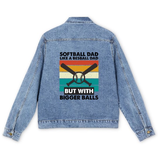 Vintage Softball Dad Like A Baseball Dad Us Flag Men's Denim Jackets