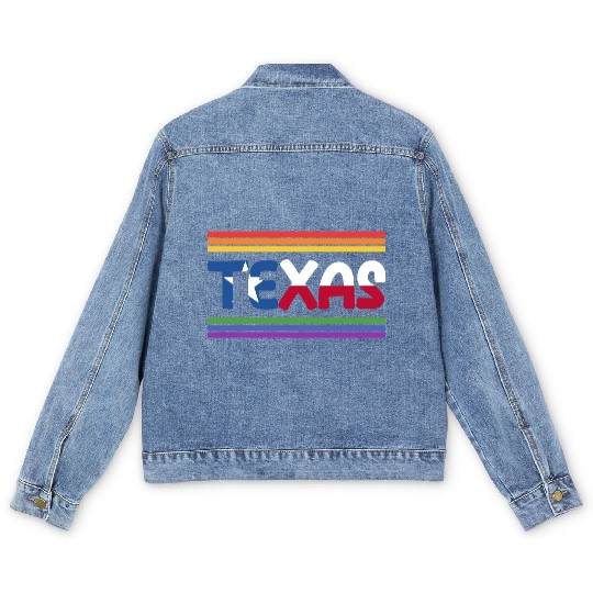 Rainbow Texas Flag Design for proud LGBT+ Texans Men's Denim Jackets