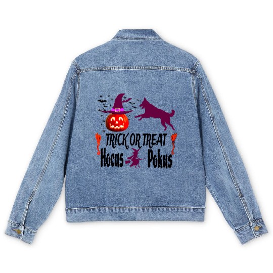Pumpkin Halloween Trick or Treat Hocus Pocus Dog Men's Denim Jackets