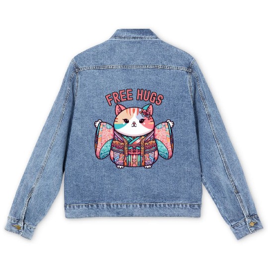 Free hugs from Japanese cat Men's Denim Jackets