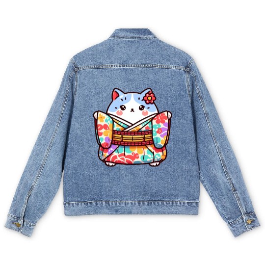 Japanese cat or Neko Men's Denim Jackets