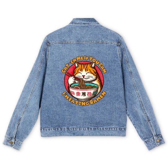 I'm eating Ramen Japanese cat Men's Denim Jackets