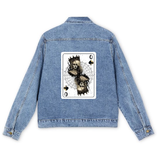 Queen of Spades Gothic Card Game Halloween Creepy Men's Denim Jackets