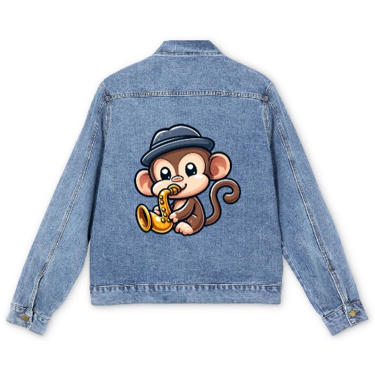Chimpanzee with saxophone Men's Denim Jackets