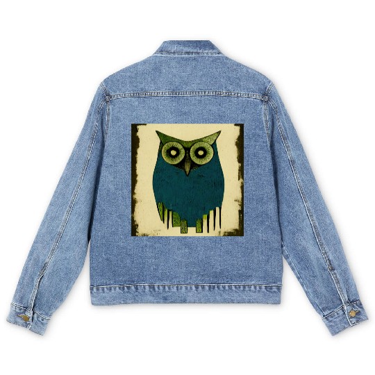 Mod Owl: Woodcut Owl Men's Denim Jackets