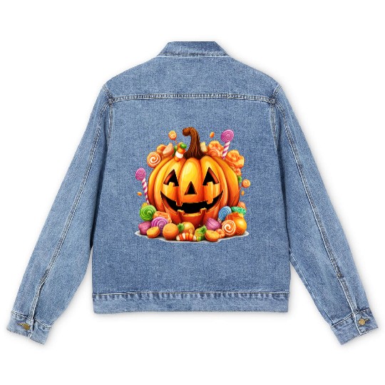 Fun Halloween Sweet Pumpkin Sugar Magic Men's Denim Jackets