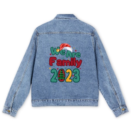 We Are Family Christmas Tree Santa Hat Pajama Men's Denim Jackets