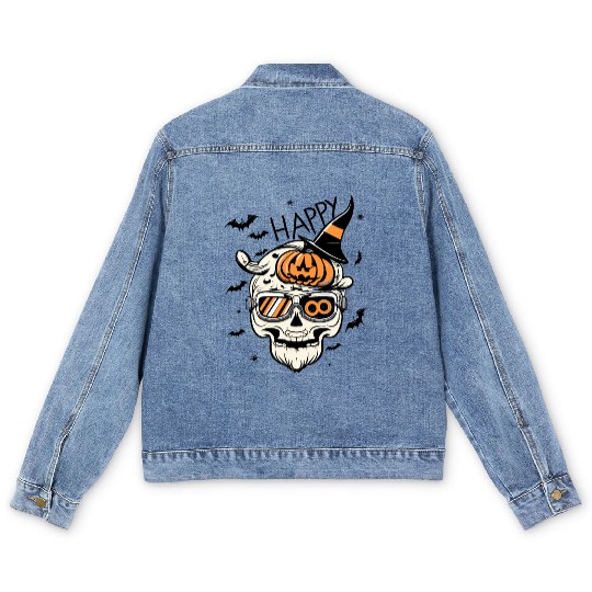 Skull Candy Punppkin Halloween Men's Denim Jackets