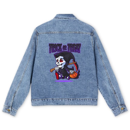 Halloween Trick or Treat Grim Reaper Men's Denim Jackets