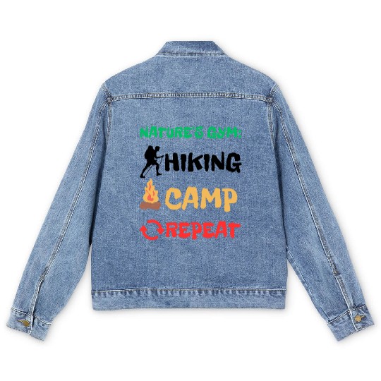 Nature's Gym: Hiking Camp Repeat Camping Hiking Men's Denim Jackets