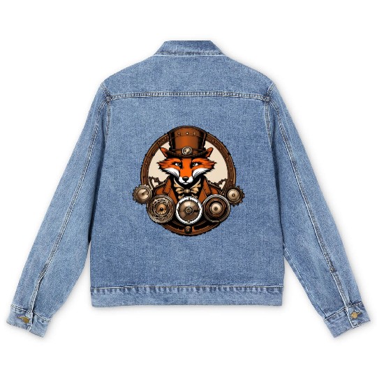 Steampunk Fox / Animal / Bronze / Old School Men's Denim Jackets