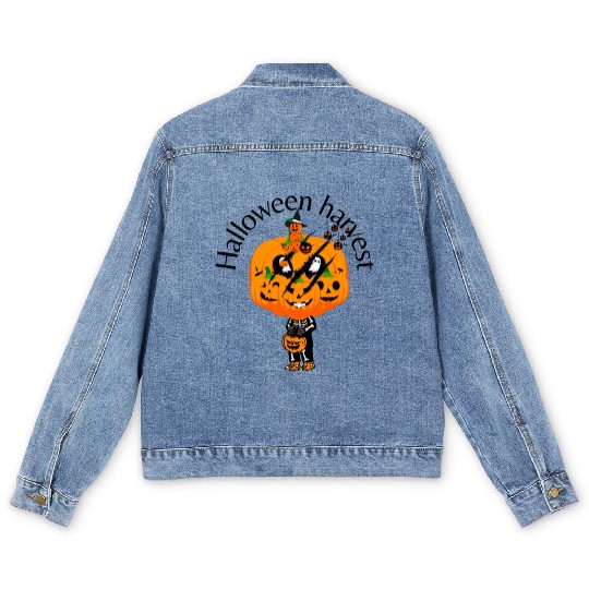 Discover Halloween Harvest Pumpkin Slash Trick or Treater Men's Denim Jackets