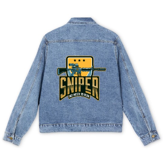 Sniper no need to run -Unisex Premium Men's Denim Jackets