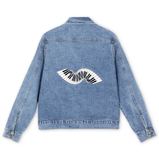 Piano Keyboard Waves Men's Denim Jackets