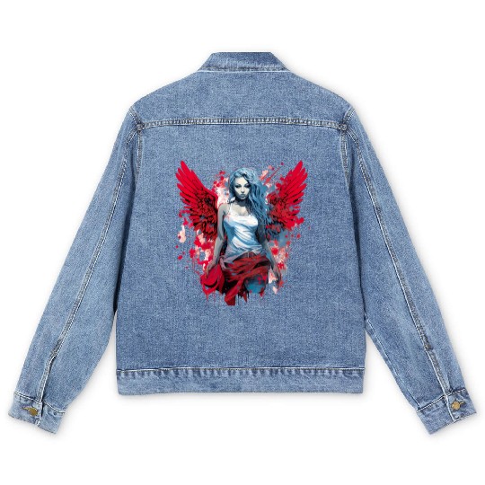 Woman with Angel Wings Angel Esoteric Wings Men's Denim Jackets