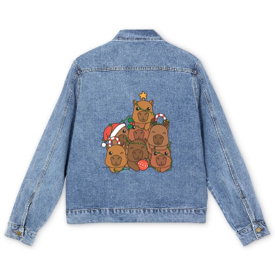 Capybara Christmas Tree Funny Animal Christmas Men's Denim Jackets