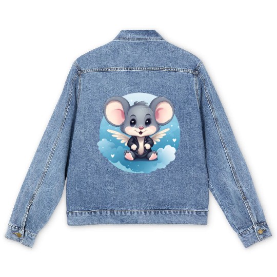 Mouse Angel Wings Rat Men's Denim Jackets