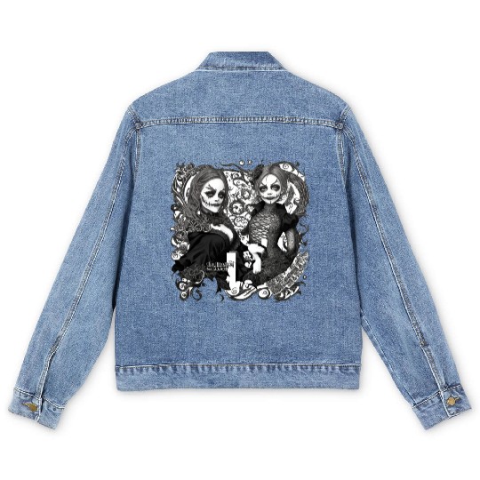 Young witch and pumpkin Halloween 2 Men's Denim Jackets