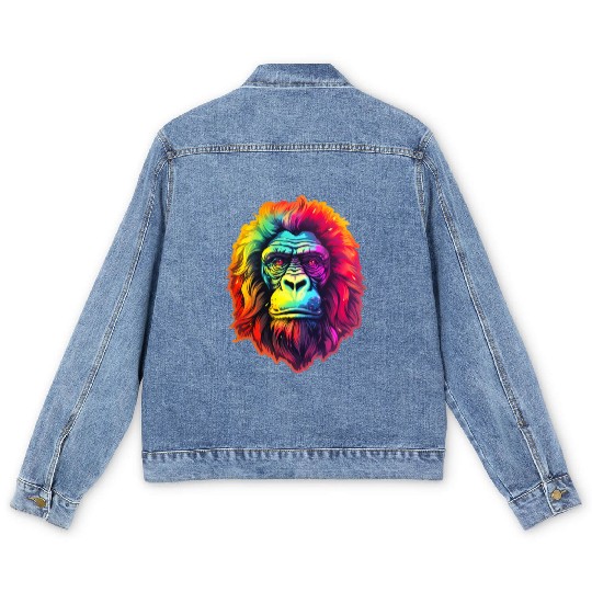 Gorilla Chic in Vibrant Psychedelic Zoo Men's Denim Jackets