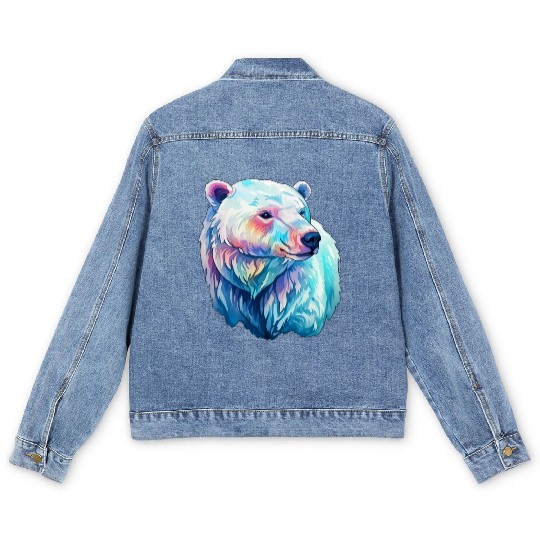 Polar Bear Roar in Winter Wonderland Watercolor Men's Denim Jackets