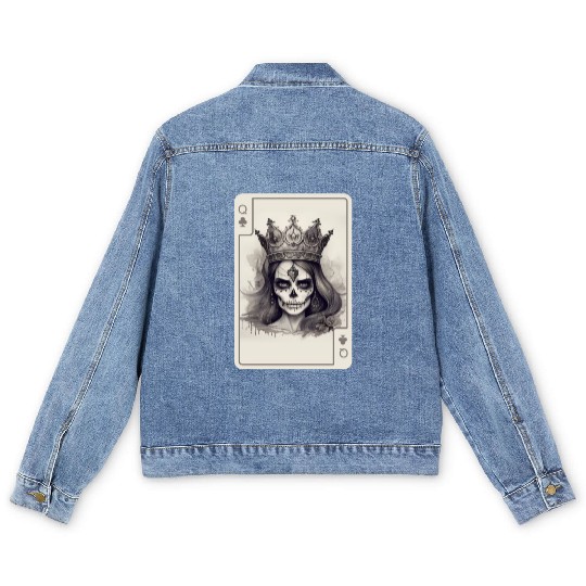 Gothic Poker Card Game Creepy Queens Skull Men's Denim Jackets