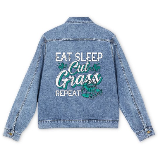 Landscaper Eat Sleep Cut Grass Repeat Landscaping Men's Denim Jackets
