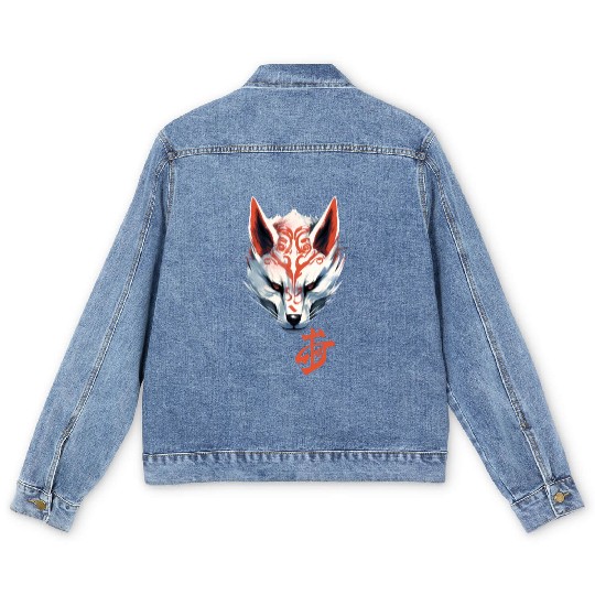 Anime Kitsune Fox Maske Kumiho Samurai Japan Men's Denim Jackets