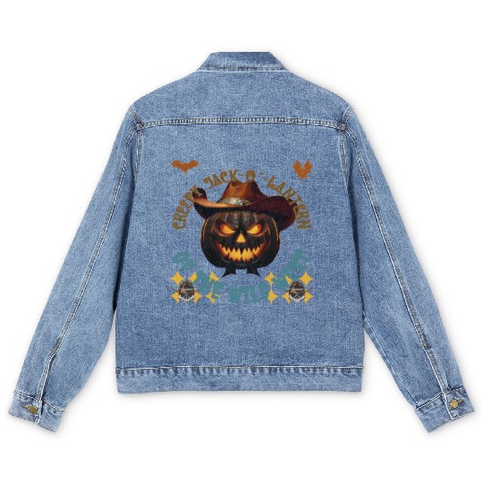 Creepy Jack o Lantern of the Wild West Men's Denim Jackets