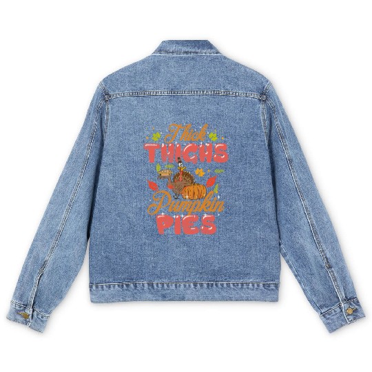 Thanksgiving Thick Thighs Pumpkin Pies Orange Men's Denim Jackets