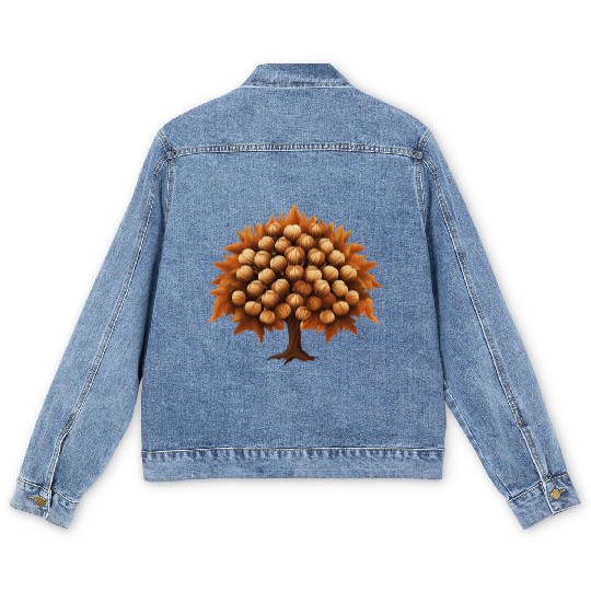 Autumn’s Melancholy: Brown Chestnut Tree Men's Denim Jackets