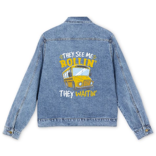 Funny School Bus Driver Men's Denim Jackets