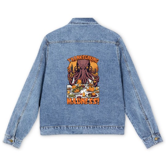 Autumn Feast with Cthulhu - Thanksgiving Madness Men's Denim Jackets