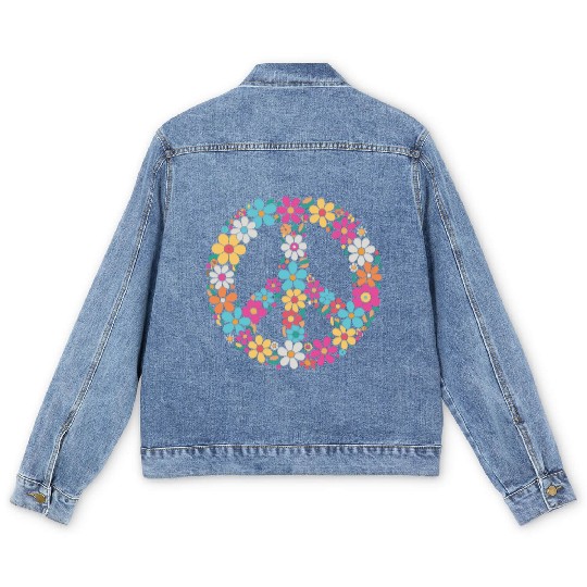 Floral Peace Sign 70s Flower Power Boho Men's Denim Jackets