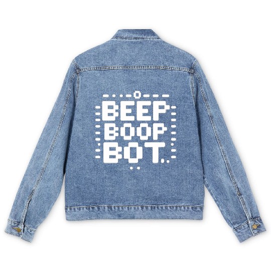Beep Boop Bot - Retro 8-bit Robot Typography Men's Denim Jackets
