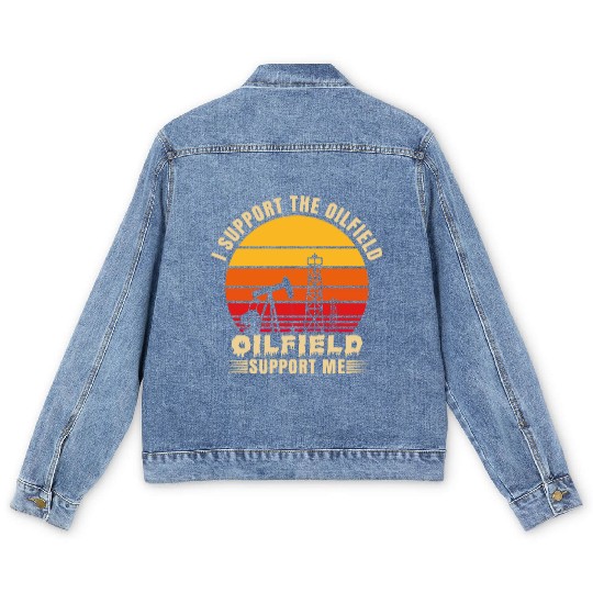 i support the oilfield oilfield support me Men's Denim Jackets