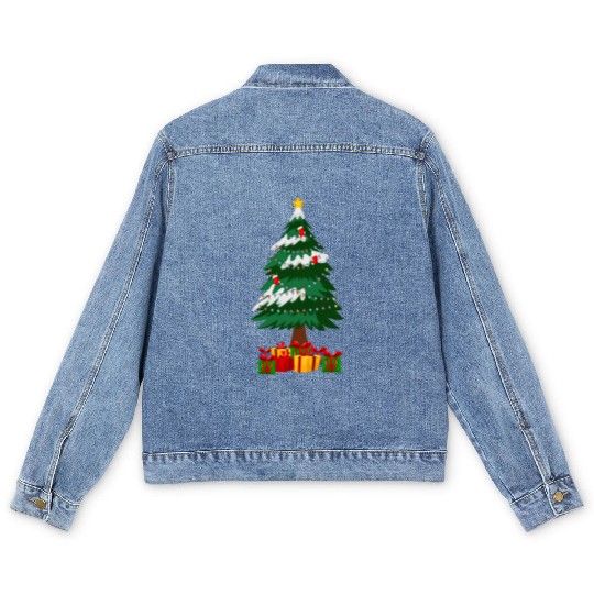 Merry Christmas Tree with Surprise Presents Boxes Men's Denim Jackets