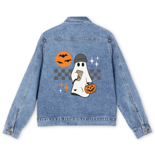Halloween ghost pumpkin trick or treat Men's Denim Jackets