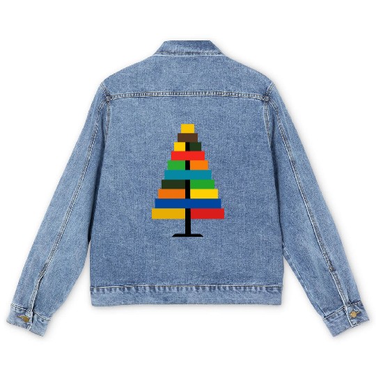 Colorful geometric christmas tree Men's Denim Jackets