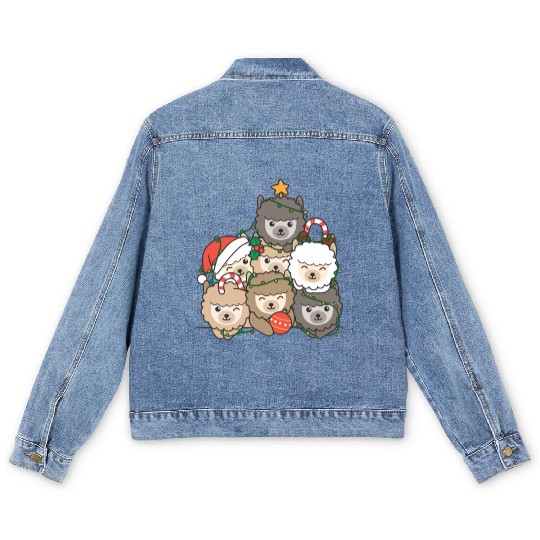 Alpaca Christmas Tree Funny Animal Christmas Men's Denim Jackets